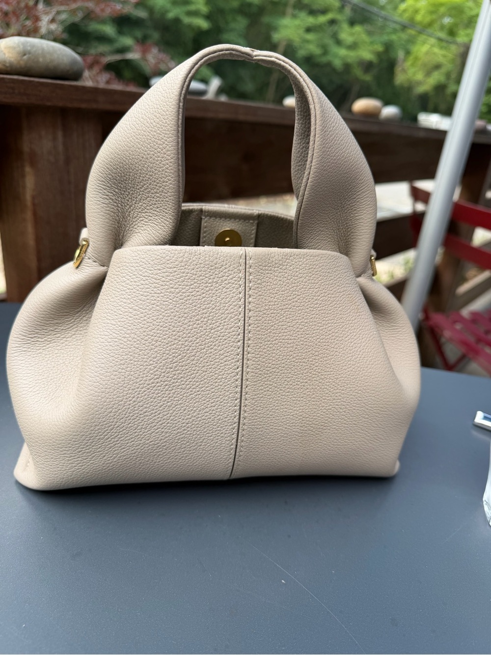 Polene Beige Pebbled Leather Bag